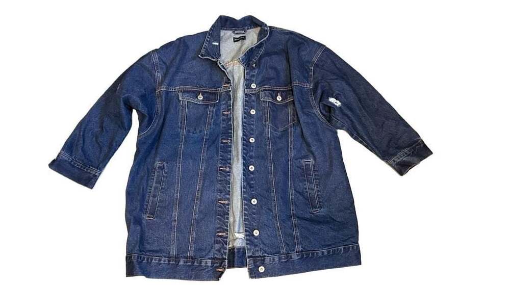 New Look Women’s 3X Plus Size Distressed Denim Jean Jacket Blue Button Up